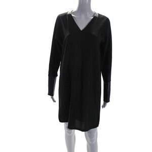 Hotel Particulier Women's Long Sleeves Leather Trim Mini Dress Black Size M